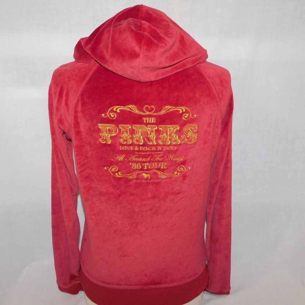 Y2K Victoria's Secret Velour Zip HOODIE '86 Rock n' Roll Tour The Pinks Women M